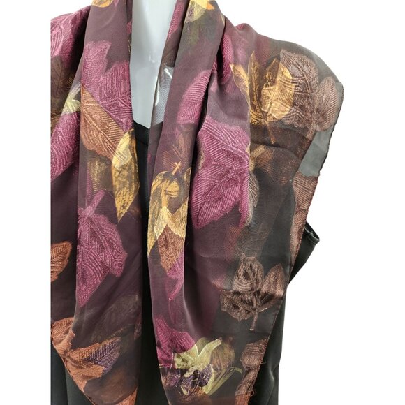Sheer Chiffon Scarf With Vibrant Leaf Print 35x35 Inches Liz Claiborne - Picture 2 of 11